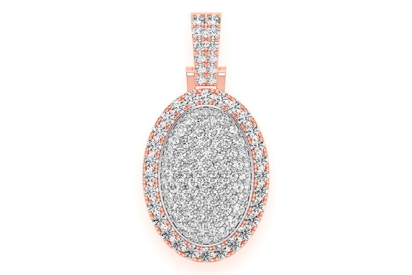 Oval Pillow Double Layer Diamond Pendant 14k Solid Gold 2.50ctw