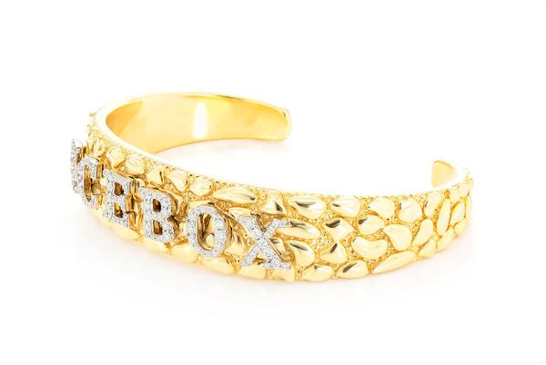 Icebox Logo Nugget Diamond Bangle 14k Solid Gold 0.75ctw