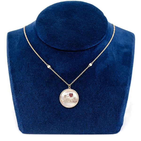 Mother Of Pearl Love Disc Halo Diamond Pendant Attached Necklace 14k Solid Gold 0.35ctw