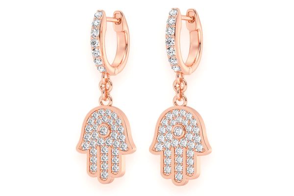 Hamsa Dangling Diamond Earrings 14k Solid Gold 0.50ctw