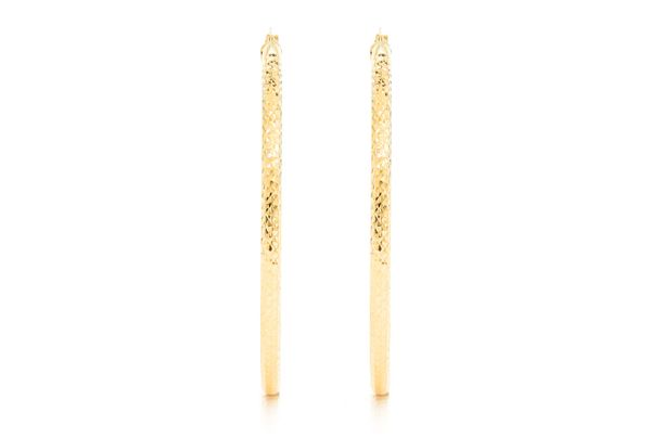 3MM Diamond-Cut Hoop Earrings 14k Solid Gold Large