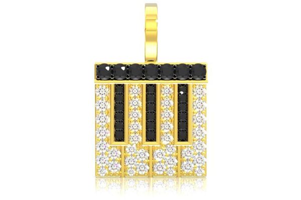 Piano Black & White Diamond Pendant 14k Solid Gold 0.75ctw