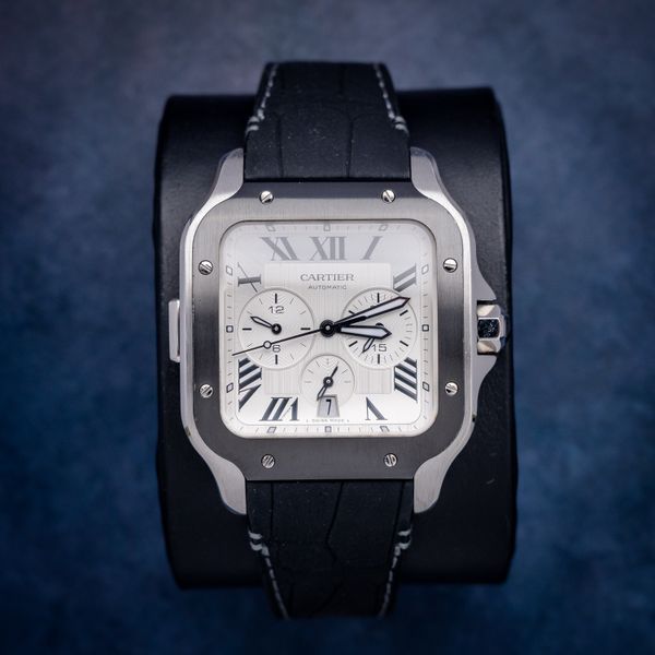 Cartier Santos Ss Black Rubber Strap W/card