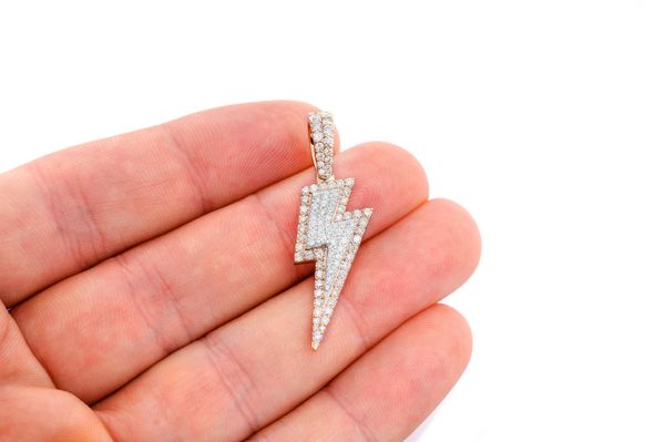 Lightning Bolt Diamond Pendant 14k Solid Gold 1.25ctw