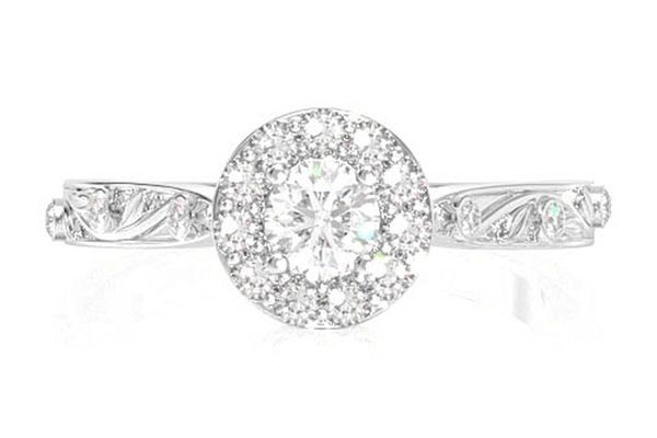 Halo Bezel Vine Diamond Ring 14k Solid Gold 0.35ctw