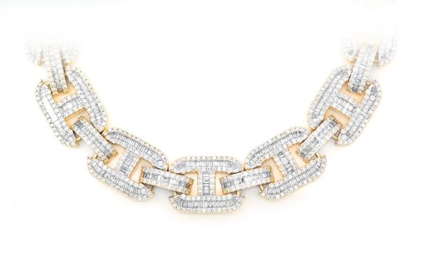 16MM Baguette Mariner Diamond Necklace 14k Solid Gold 33.50ctw 