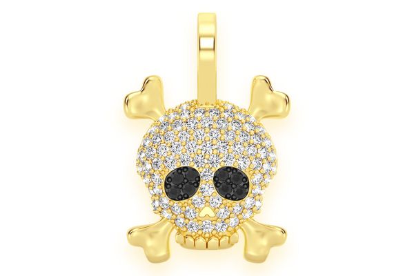 Skull Crossbones Diamond Pendant 14k Solid Gold 0.45ctw