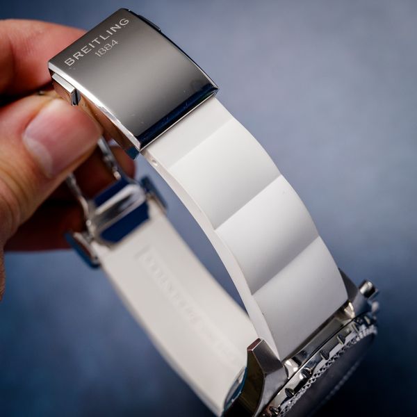 Breitling Bentley 44MM (a13363) White Rubber Strap - Deployant Buckle - Watch & Cosc Paper (sw786)