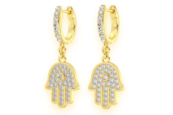 Hamsa Dangling Diamond Earrings 14k Solid Gold 0.50ctw