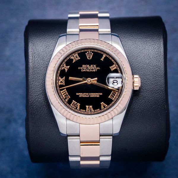 Rolex Datejust 31MM (178271) - Steel & Rose Gold - Black Dial Rose Roman - Oyster Bracelet - 2011 V Serial Card & Box - (sw1097)