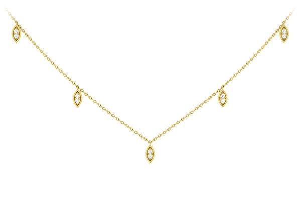 Marquise Shaped Dangling Diamond Station Necklace 14k Solid Gold 0.12ctw