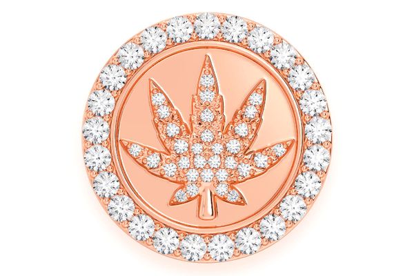 Cannabis Leaf Round Signet Diamond Ring 14k Solid Gold 1.50ctw