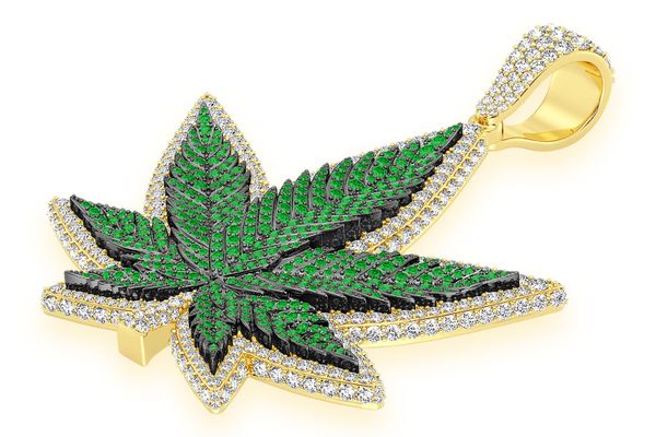 Icebox - Cannabis Leaf Emerald & Diamond Pendant 14k Solid