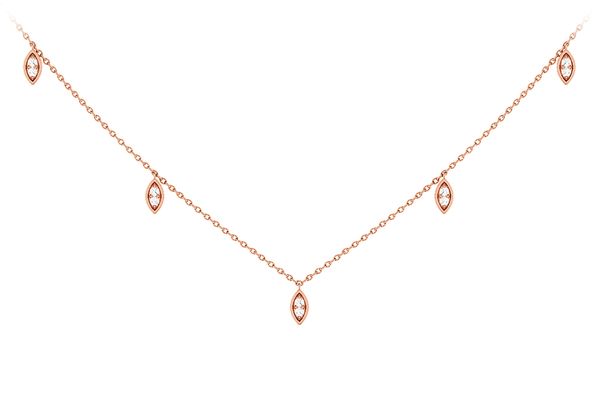 Marquise Shaped Dangling Diamond Station Necklace 14k Solid Gold 0.12ctw