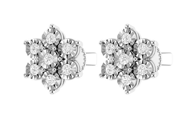 6 Point Diamond Flower Stud Earrings 14k Solid Gold 0.65ctw