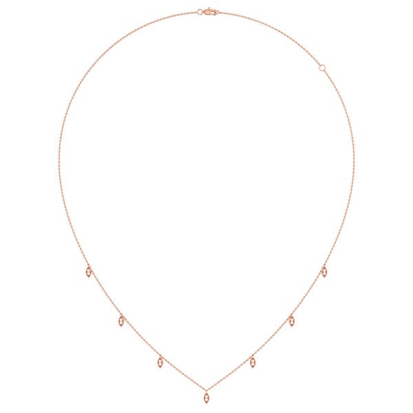 Marquise Shaped Dangling Diamond Station Necklace 14k Solid Gold 0.12ctw