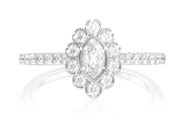 0.50ctw Antique Inspired Marquise Halo Diamond Engagement Ring - All Natural