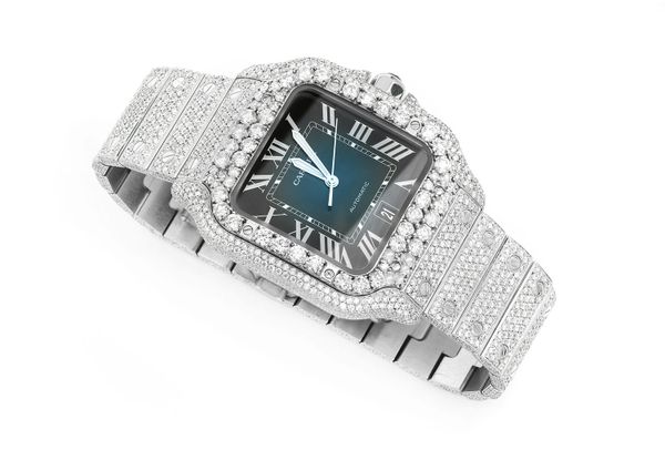 Cartier Santos De Cartier Steel 40MM (4072) - 20.50ctw Fully Iced Out