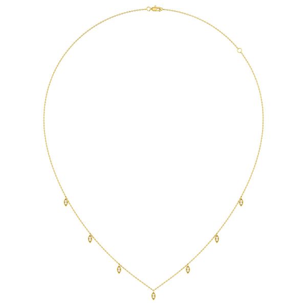 Marquise Shaped Dangling Diamond Station Necklace 14k Solid Gold 0.12ctw