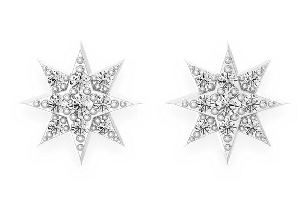 Mini 8 Point Star Stud Diamond Earrings 14k Solid Gold 0.10ctw