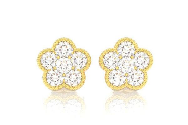 Milgrain Diamond Clover Stud Earrings 14k Solid Gold 0.50ctw