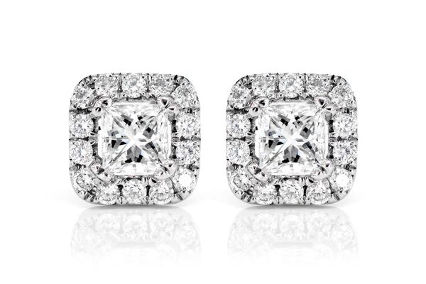 Princess Cut Halo Diamond Stud Earrings 14k Solid Gold 0.65ctw