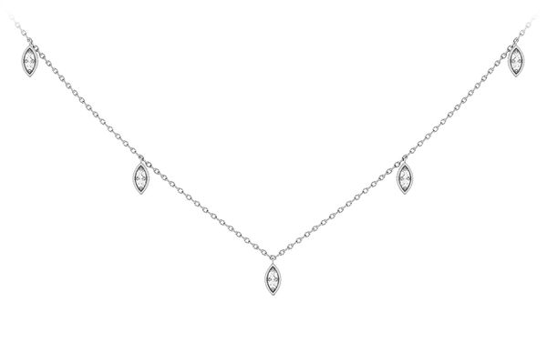 Marquise Shaped Dangling Diamond Station Necklace 14k Solid Gold 0.12ctw