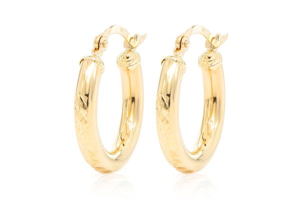 3MM Diamond-Cut Hoop Earrings 14k Solid Gold Xs