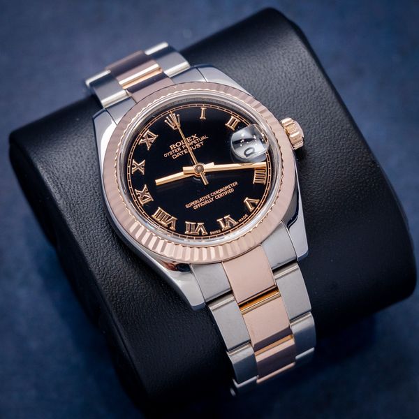 Rolex Datejust 31MM (178271) - Steel & Rose Gold - Black Dial Rose Roman - Oyster Bracelet - 2011 V Serial Card & Box - (sw1097)