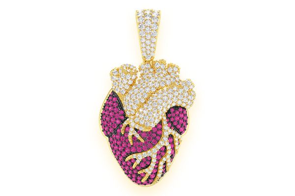 Human Heart Ruby & Diamond Pendant 14k Solid Gold 3.60ctw