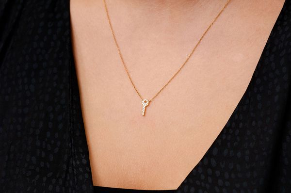 Key Diamond Pendant 14k Solid Gold 0.10ctw