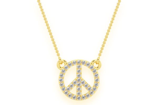 Peace Sign Diamond Necklace Connected 14k Solid Gold 0.15ctw