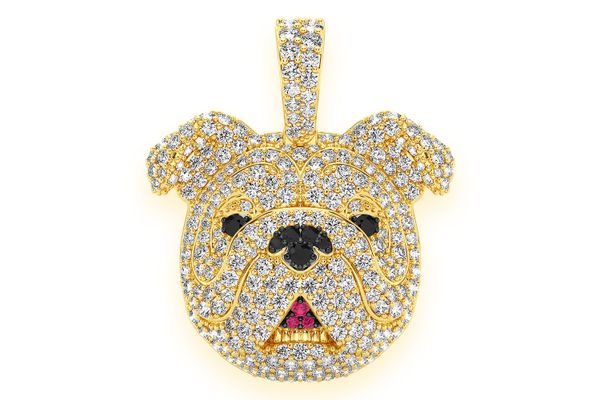 Bulldog Diamond Pendant 14k Solid Gold 1.55ctw