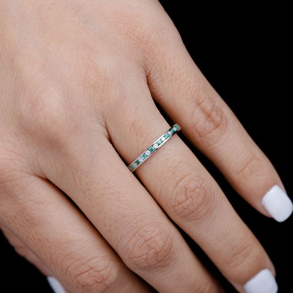 Emerald And Diamond Channel Set Band Ring 14k Solid Gold 0.25ctw