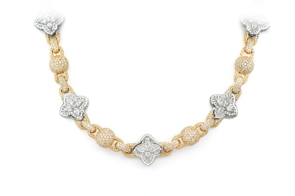 Beaded Floral Marquise Diamond Link Necklace 14k Solid Gold 24.50ctw