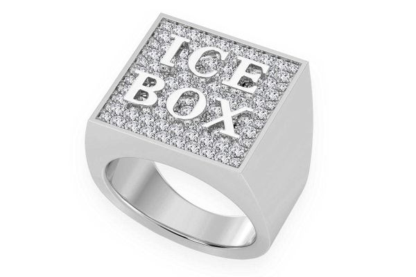 Icebox Logo Square Diamond Ring 14k Solid Gold 1.50ctw