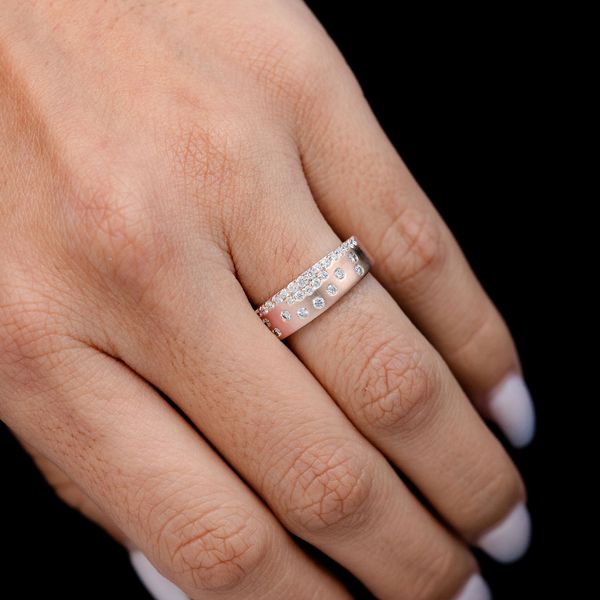 Gypsy Set Scattered Diamond Band Ring 14k Solid Gold 0.35ctw 