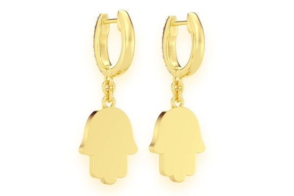 Hamsa Dangling Diamond Earrings 14k Solid Gold 0.50ctw