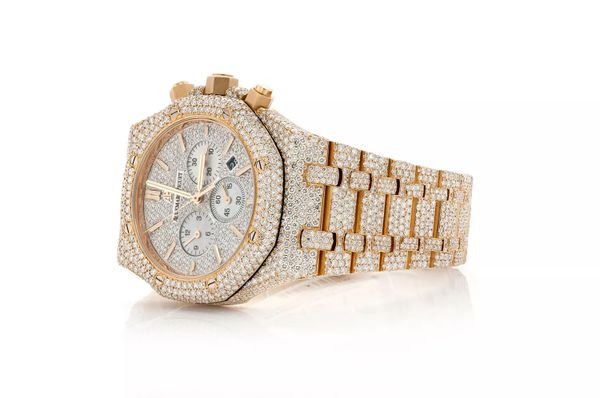 Audemars Piguet Royal Oak 18k Yellow Gold - 25.25ctw Fully Iced Out