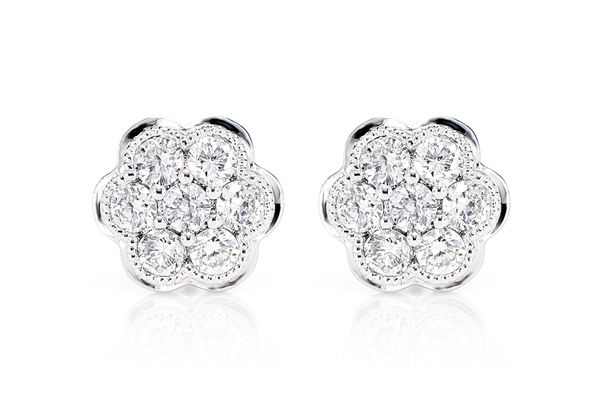 Milgrain Flower Cluster Diamond Stud Earrings 14k Solid Gold 0.25ctw