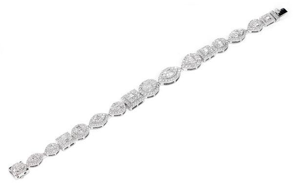 Baguette And Round Multi Shape Link Diamond Bracelet 14k Solid Gold 5.00ctw