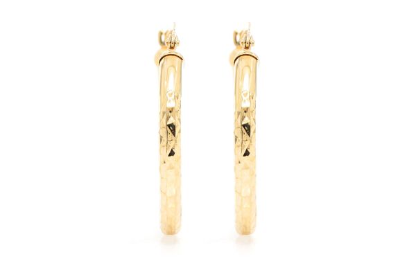 3MM Diamond-Cut Hoop Earrings 14k Solid Gold Small