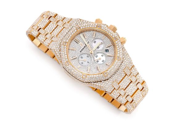 Audemars Piguet Royal Oak 18k Yellow Gold - 25.25ctw Fully Iced Out