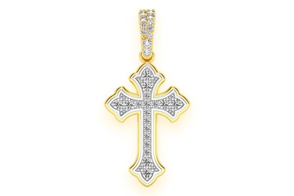 Rounded Cross Diamond Pendant 14k Solid Gold 0.25ctw