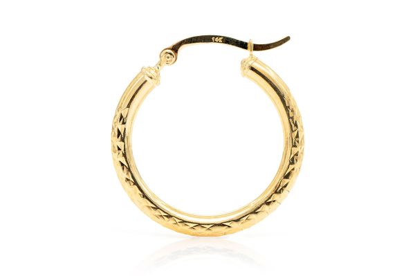 3MM Diamond-Cut Hoop Earrings 14k Solid Gold Small