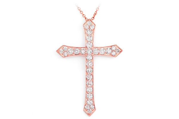 Beaded Diamond Cross Pendant Necklace Attached 14k Solid Gold 1.85ctw 