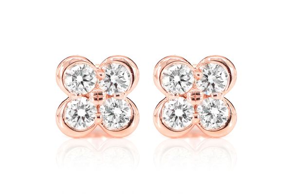 Diamond Clover Stud Earrings 14k Solid Gold 0.95ctw