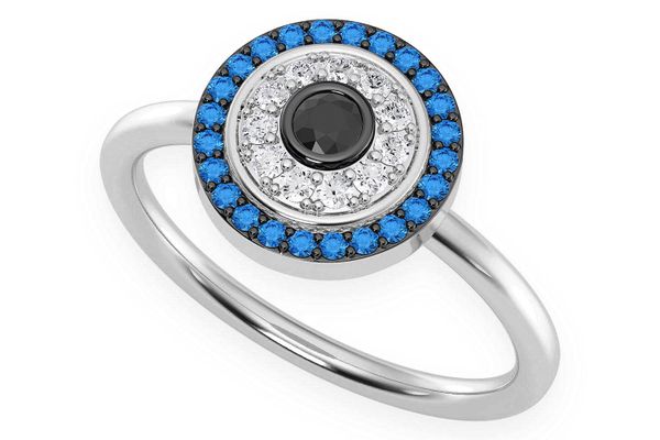 Round Evil Eye Diamond Ring 14k Solid Gold 0.33ctw 