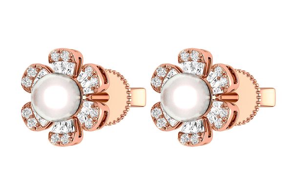 Pearl Diamond Daisy Stud Earrings 14k Solid Gold 0.30ctw