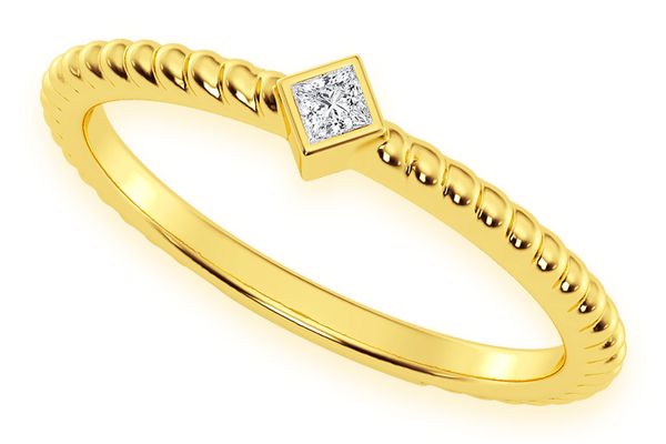 Princess Bezel Rope Diamond Ring 14k Solid Gold 0.05ctw